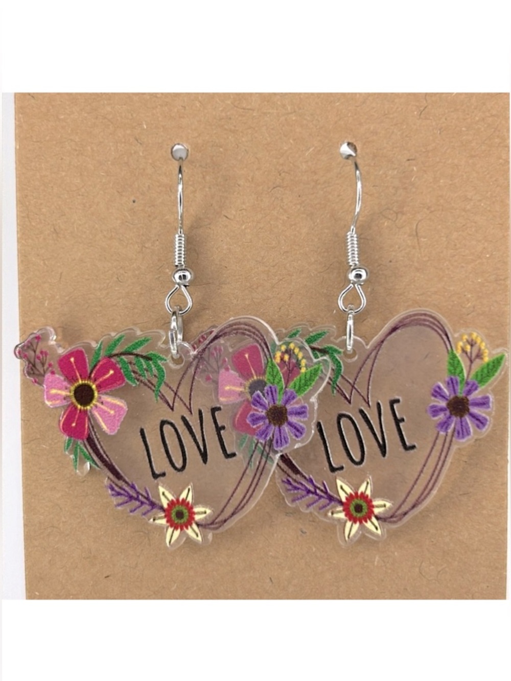 Heart Shaped Clear Acrylic Love Design Dangle Earrings Fashion Jewelry